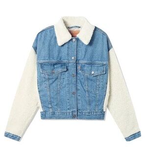 Levi’s Denim Sherpa Cropped Jacket Size Small